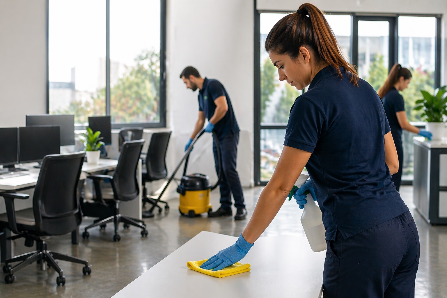 Impresa di pulizie a Catania durante pulizia professionale uffici